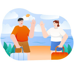 Couple Vacationing At The Beach In Summer Illustration