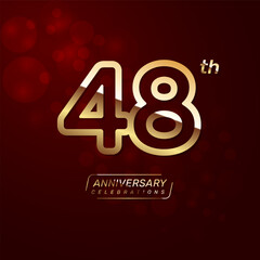 48th year anniversary logo design with a double line concept in gold color