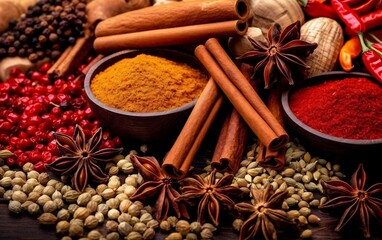 Closeup of Spices and Foods - Aromatic Flavors and Culinary Delights, Generative AI