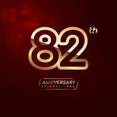 82th year anniversary logo design with a double line concept in gold color