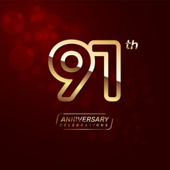91th year anniversary logo design with a double line concept in gold color