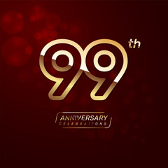 99th year anniversary logo design with a double line concept in gold color