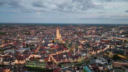 Aerial view of famous places Ghent, East Flanders province,