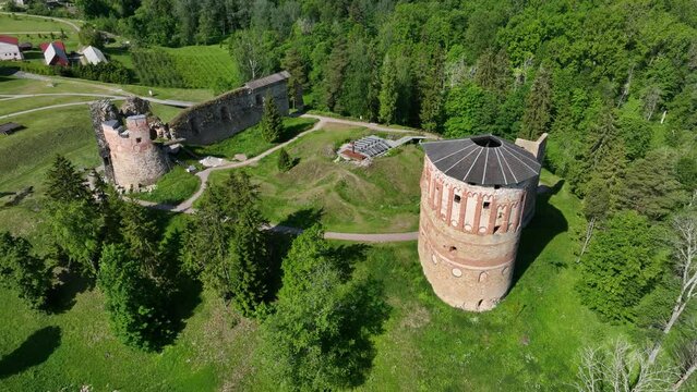 Aerial view of ruins of Vastseliina Episcopal Castle. Estonia.