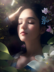 Enlightened Beauty: a Dreamy Portrait of a Young Woman in Nature - created with generative ai
