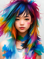 Obraz na płótnie Canvas portrait of a young woman with colorful rebellious hair created with generative ai