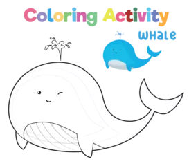 Foto op Canvas Coloring the whale, the sea animal. Coloring sea animals worksheet. Coloring activity for preschool and kindergarten children. Printable educational printable coloring worksheet. Vector file. © idcreative.ddid