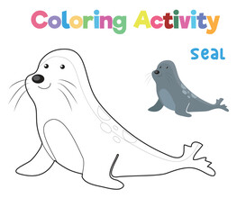 Coloring a seal the sea animal. Coloring sea animals worksheet. Coloring activity for preschool and kindergarten children. Printable educational printable coloring worksheet. Vector file.