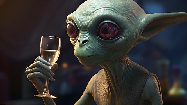 Alien Savoring a Glass of Wine - Generative AI