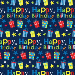 happy birthday pattern with text and gifts