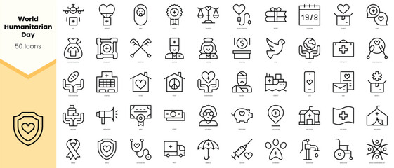 Set of world humanitarian day Icons. Simple line art style icons pack. Vector illustration - obrazy, fototapety, plakaty