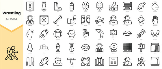Set of wrestling Icons. Simple line art style icons pack. Vector illustration