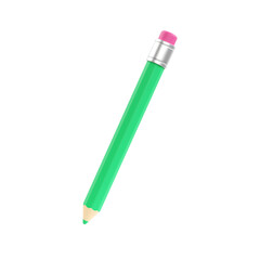 Pen 3d render icon - school pencil, study write element and art education green symbol. Simple draw office
