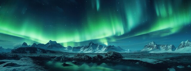 mountain landscape with aurora borealis. Generative ai