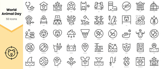 Set of world animal day Icons. Simple line art style icons pack. Vector illustration