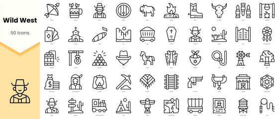 Set of wild west Icons. Simple line art style icons pack. Vector illustration
