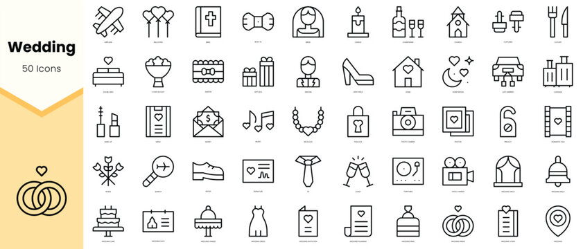 Set of wedding Icons. Simple line art style icons pack. Vector illustration