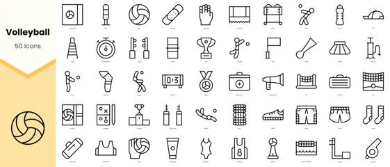 Set of volleyball Icons. Simple line art style icons pack. Vector illustration