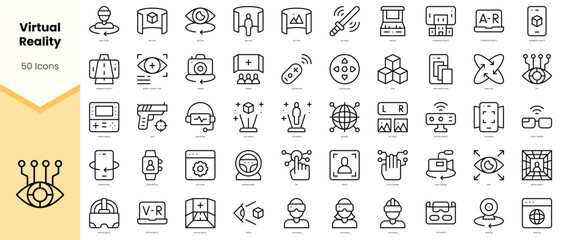 Set of virtual reality Icons. Simple line art style icons pack. Vector illustration