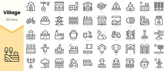Set of village Icons. Simple line art style icons pack. Vector illustration - obrazy, fototapety, plakaty