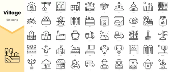 Foto op Canvas Set of village Icons. Simple line art style icons pack. Vector illustration © TriMaker