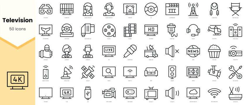 Set of television Icons. Simple line art style icons pack. Vector illustration