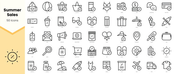 Set of summer sales Icons. Simple line art style icons pack. Vector illustration