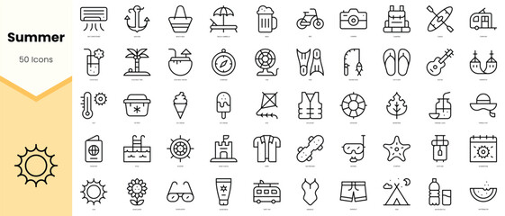 Set of summer Icons. Simple line art style icons pack. Vector illustration