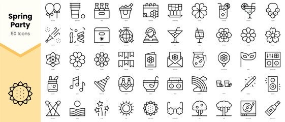Set of spring party Icons. Simple line art style icons pack. Vector illustration