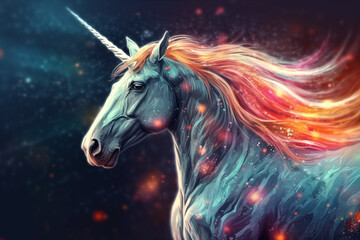 Fototapeta na wymiar Animals, culture and religious, states of mind concept. Unicorn in colorful cosmic energy background. Generative AI