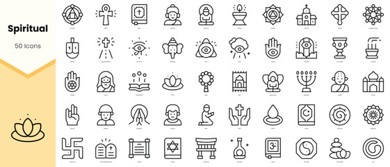Set of spiritual Icons. Simple line art style icons pack. Vector illustration