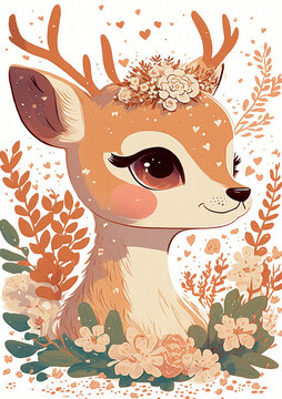 Watercolor Bamby Clipart Created with Generative AI Tools