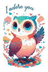 Fototapeta premium Watercolor Owl Clipart Created with Generative AI Tools