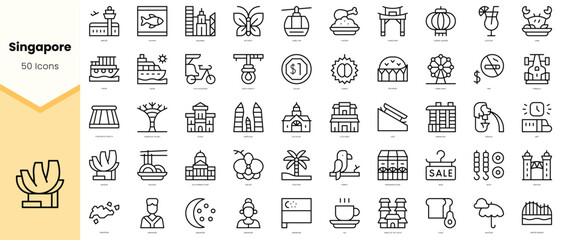 Set of singapore Icons. Simple line art style icons pack. Vector illustration