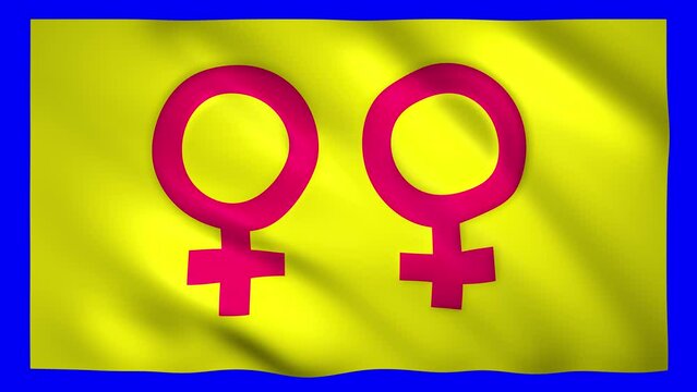 Flag with symbol of lesbian gender on green screen for chroma key