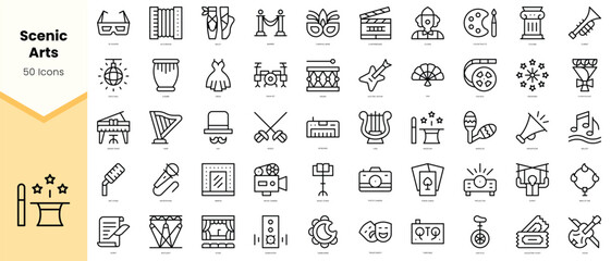 Set of scenic arts Icons. Simple line art style icons pack. Vector illustration