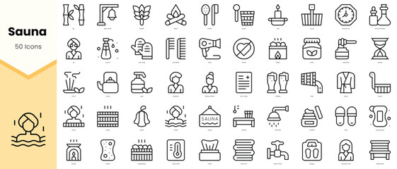 Fototapeta na wymiar Set of sauna Icons. Simple line art style icons pack. Vector illustration