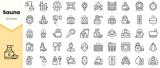 Set of sauna Icons. Simple line art style icons pack. Vector illustration