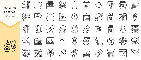 Set of sakura festival Icons. Simple line art style icons pack. Vector illustration