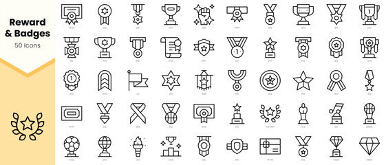 Set of reward and badges Icons. Simple line art style icons pack. Vector illustration