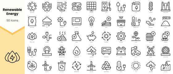 Set of renewable energy Icons. Simple line art style icons pack. Vector illustration