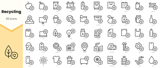 Set of recycling Icons. Simple line art style icons pack. Vector illustration