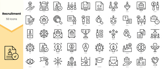 Fototapeta na wymiar Set of recruitment Icons. Simple line art style icons pack. Vector illustration