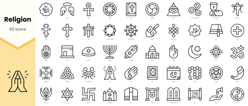 Set of religion Icons. Simple line art style icons pack. Vector illustration