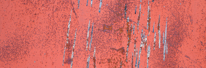 Old rusty metal texture. Rust on the surface of the iron wall. Panoramic background for grunge design.