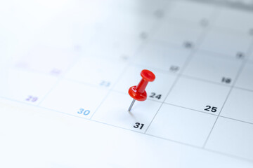Red pin on the calendar 31st day of the month