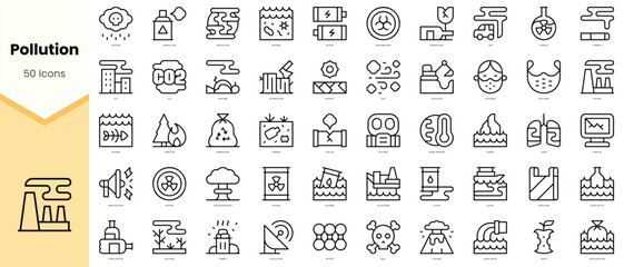 Fototapeta na wymiar Set of pollution Icons. Simple line art style icons pack. Vector illustration