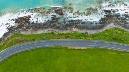 The Coastal Road, sandy beach and  open sea in summer season Nature recovered Environment and Travel background