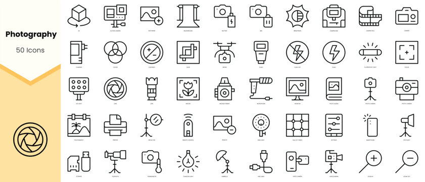 Set of photography Icons. Simple line art style icons pack. Vector illustration