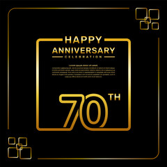 70 year anniversary celebration logo in golden color, square style, vector template illustration